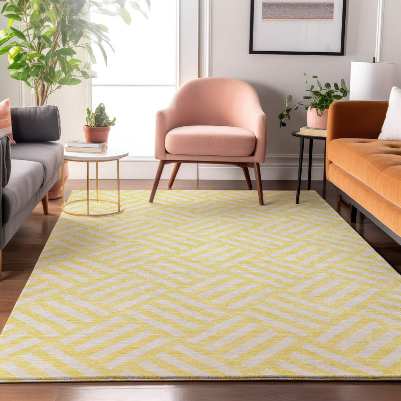 Premium Machine Washable Cerrito Yellow Rug, Rectangle 9' x 12'