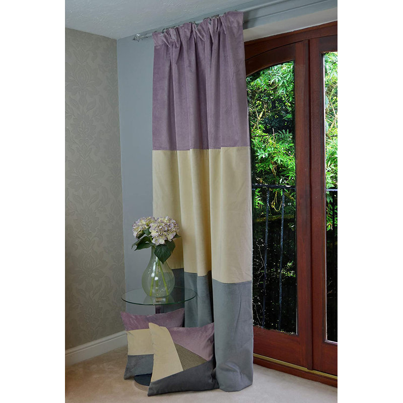 Crooms Blackout Curtain Pair, Width 228 x Drop 182 cm, Purple/Cream/Grey