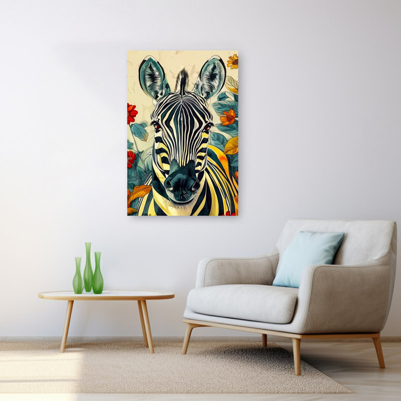 Animaux tropicaux, art zébré audacieux et coloré, H 48 po x l 32 po