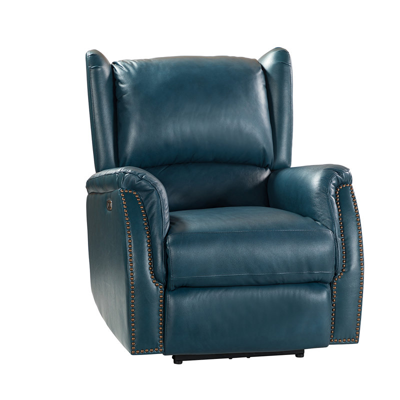 Fauteuil inclinable électrique en cuir véritable Domingo, Turquoise