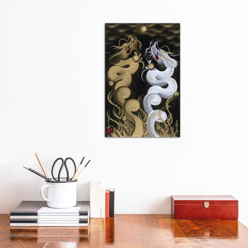 «Flying Twin Dragons» - reproduction, H 18 po x l 12 po x 1,5 po, Toile tendue