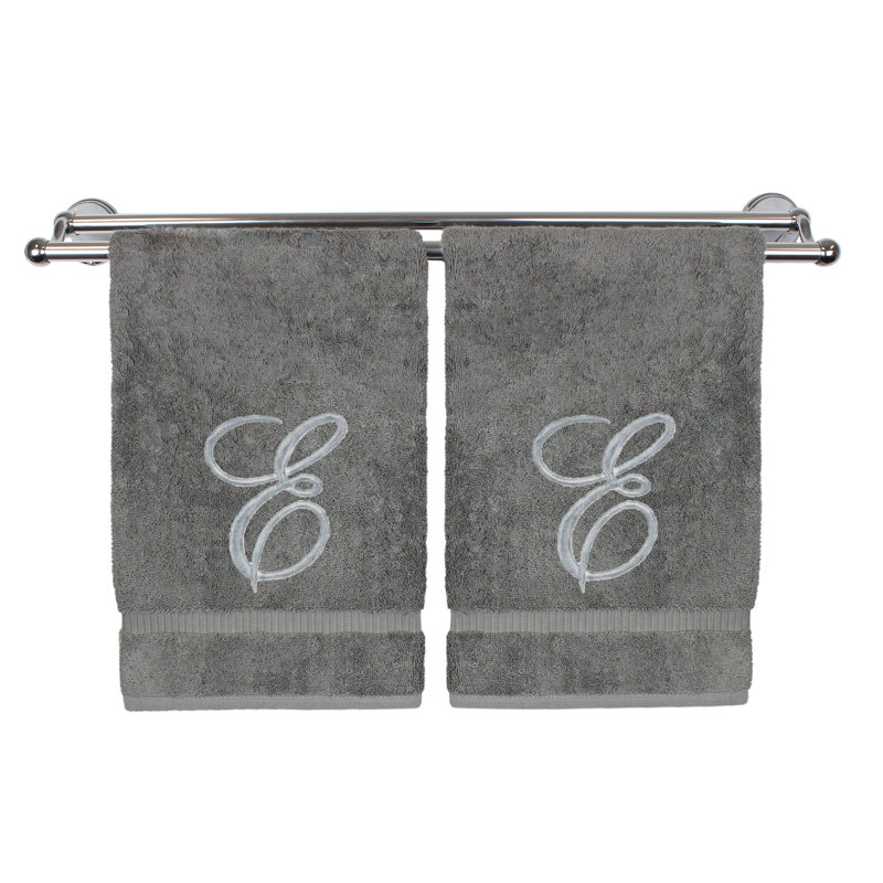 Ensemble de serviettes 2 pièces 100% coton monogramme, E, Gris/argent