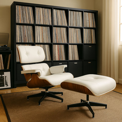 Genuine Leather Swivel Lounge Chair With Ottoman