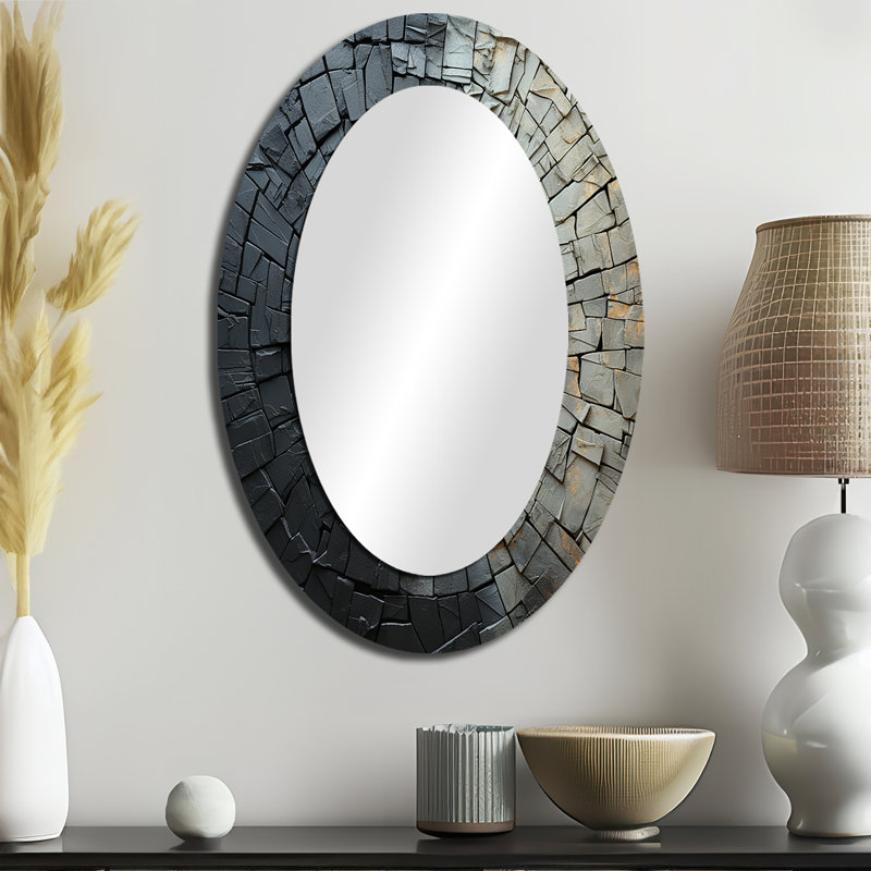 Miroir mural ovale en pierre grise géode minimaliste III, H 36 po x l 24 po