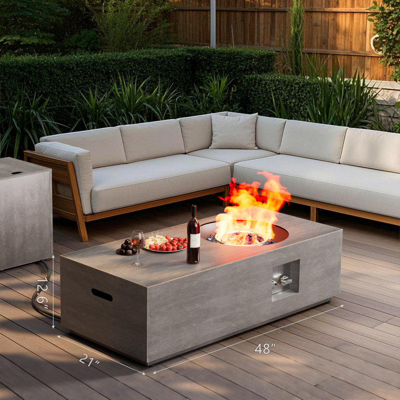 48" Propane Gas Fire Pit Table 50,000 Btu Includes  Lid,Waterproof Cover And Tank Storage Table, Light Brown