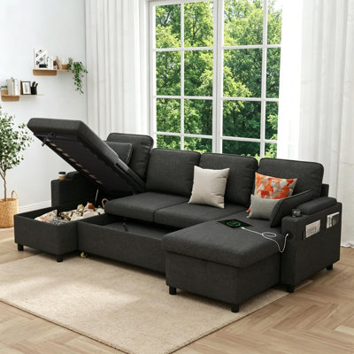 U-shape 2-in-1 Sleeper Sofa Pull-Out Couch with USB Charging