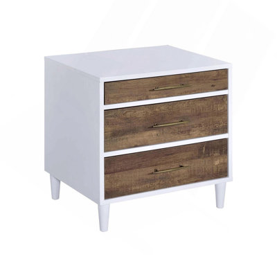 Two-Tone Finish Nightstand With 3 Drawers, White And Weathered Oak