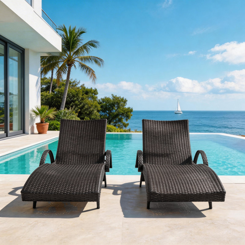 Chaise longue d'extérieur en osier, Marron foncé