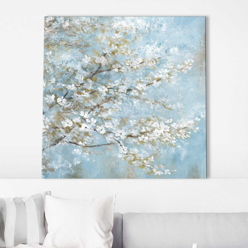 «White Blossoms» par Nan - Peinture, Toile tendue, H 18 po x l 18 po x P 1 po