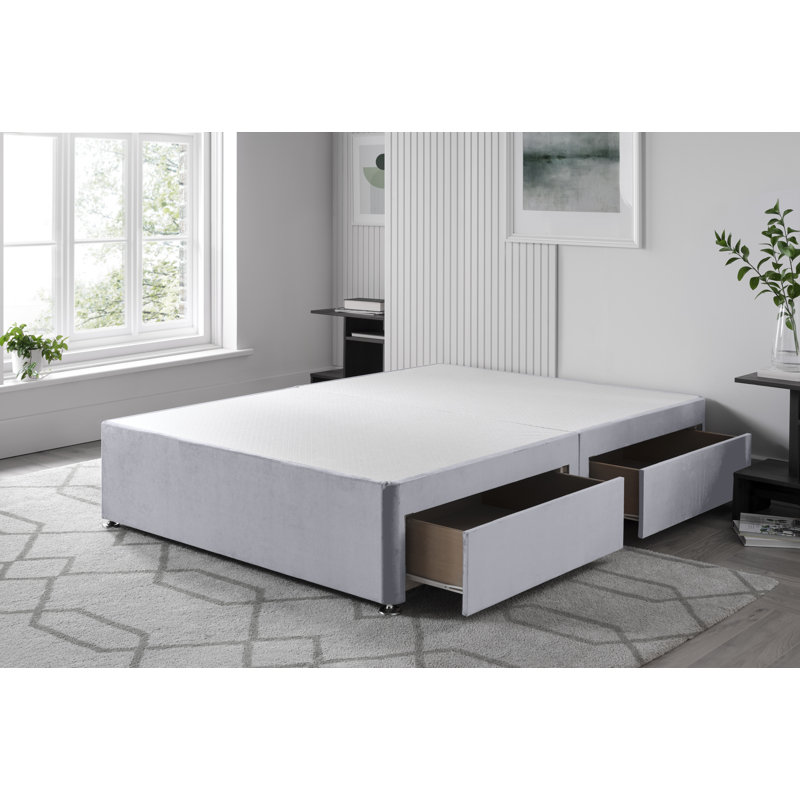 Plush Divan Bed Base, Silver, Left Side Drawers, Kingsize (5')