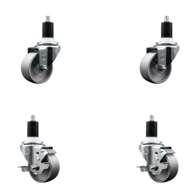 Semi Steel Wheel Swivel Expanding Stem Caster Set 2 Brakes SCC TLB 3" x 1-1/2"