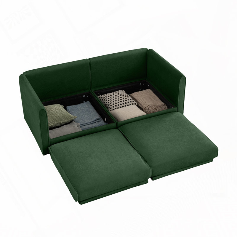 Canapé modulaire rembourré avec sièges de rangement, Vert, H 27,9 po x l 75,5 po x P 37,4 po