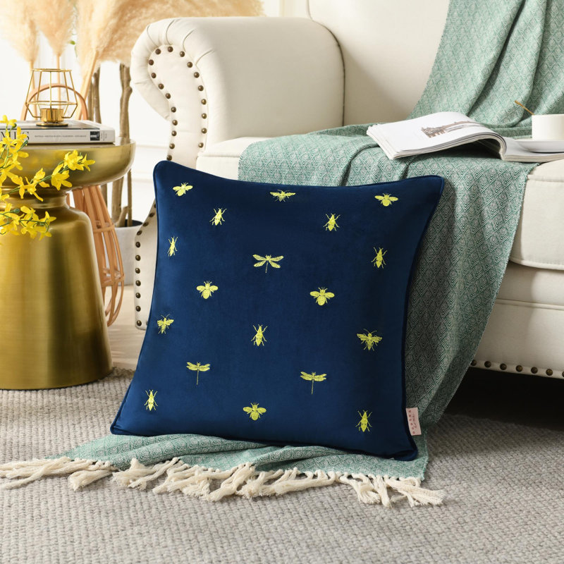Housse et insert de coussin en velours brodé Insect