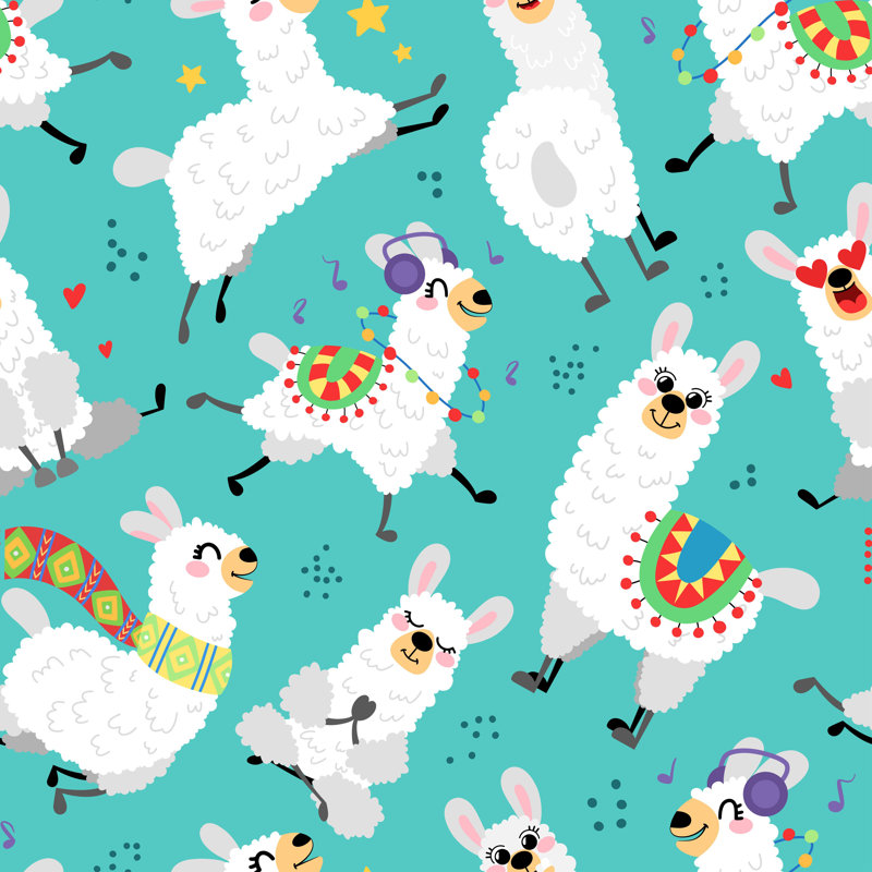 Cartoon Lamas Peel And Stick Wallpaper, 16.67" L x  25" W