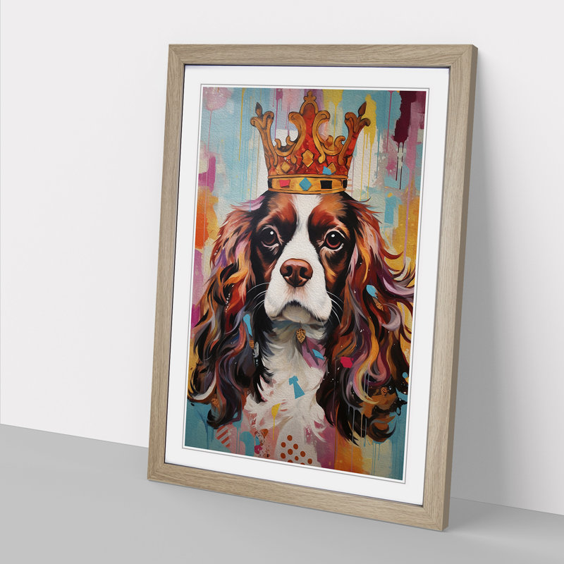 Cavalier King Charles Spaniel Contemporary - Single Picture Frame Print on Wood, Oak Framed, 64cm H x 46cm W x 2cm D