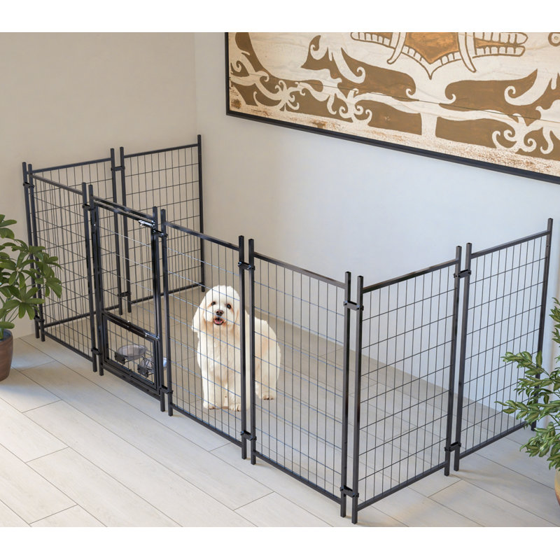 Chenil d'extérieur pour chien avec toit, cage métallique soudée robuste