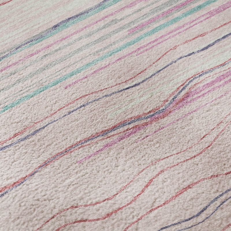 Premium Machine Washable Lyndhurst AMF996 Stripes Rug, Round 8'