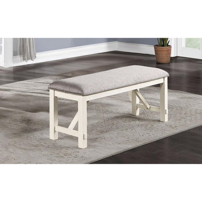 Banc de style moderne pour salle à manger avec tissu gris et cadre blanc, lignes de revêtement
