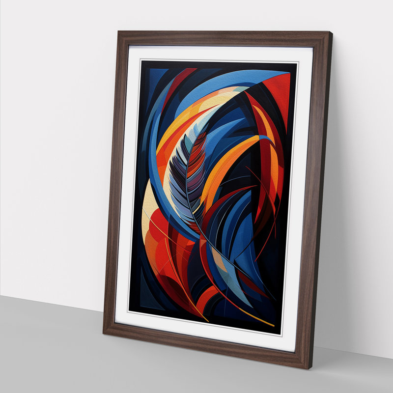 XYZ-FRM-V1223-684 Feather Constructivism No.2 - Single Picture Frame Print on Wood, Walnut, 46cm H x 34cm W x 2cm D