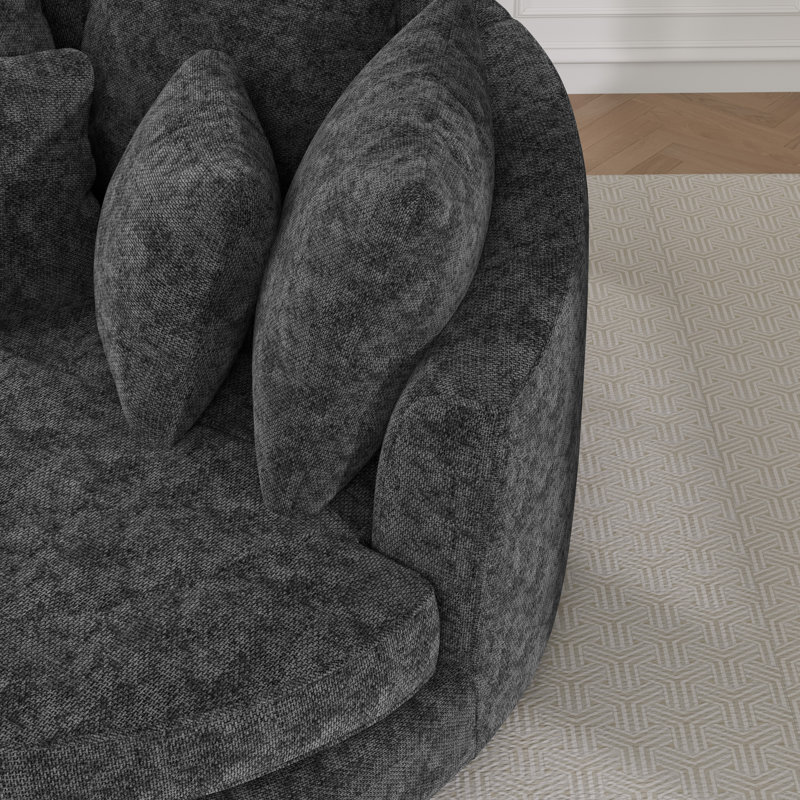 59.8" W Oversized Barrel Chair, Chenille Sofa Chair  With Ottoman And Pillows, Charcoal