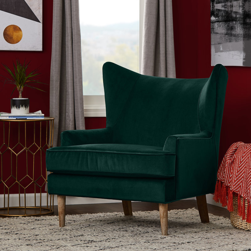 31" Wide Polyester Wingback Chair, Green