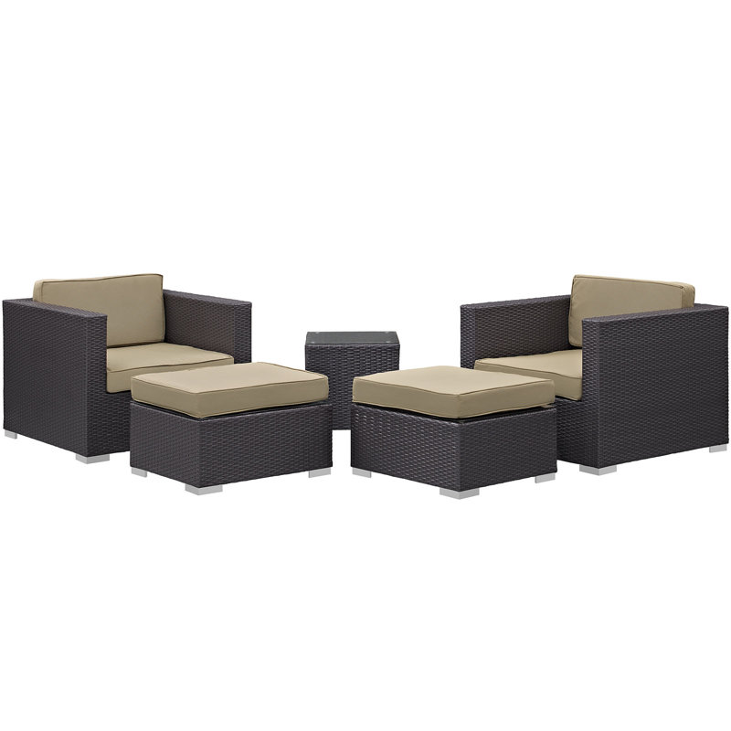 Convene 5 Piece Outdoor Patio Sectional Set, Mocha