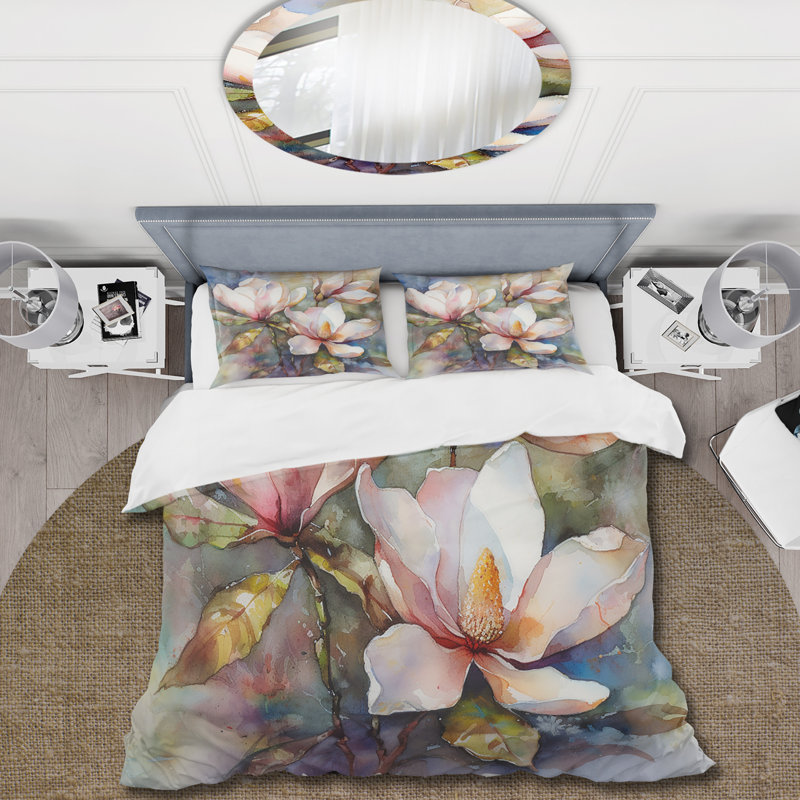 Rose Magnolia Symphony III - ensemble de housse de couette floral - microfibre de polyester