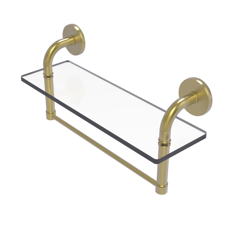 Tioga Bracket Shelf with Towel Bar, Satin Brass, 8" H x 16" W x 5" D