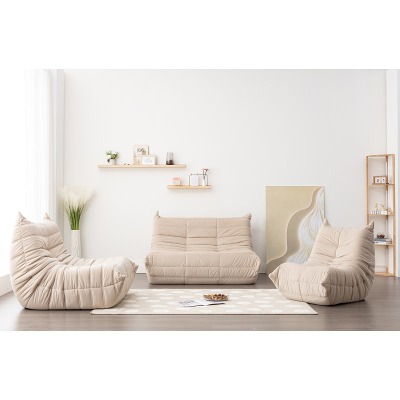 Ensemble de salon à billes en velours 3 pièces Penrith, Beige
