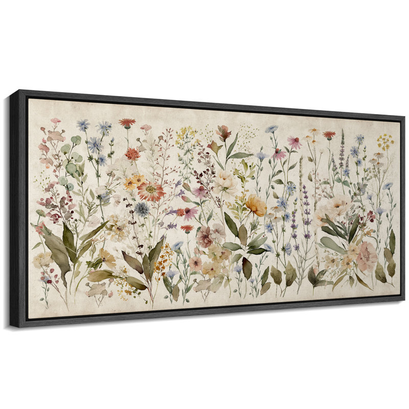 Bouquet de fleurs sauvages, peintures rétro rétro, H 30 po x l 60 po, Noir, noir, noir, noir