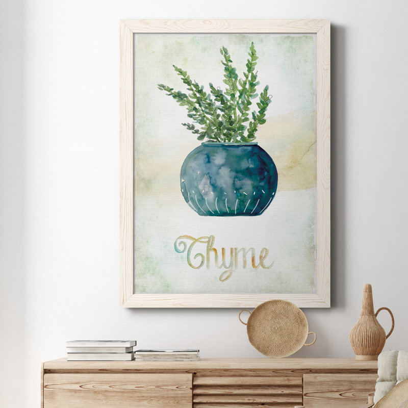 Thym en pot - Toile encadrée de qualité supérieure - prête à être accrochée, H 20 po x l 17 po x P 1,5 po, Blanc