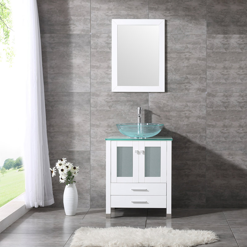 Ensemble de meuble-lavabo simple 24,8 po avec miroir Abniel, Chrome chrome