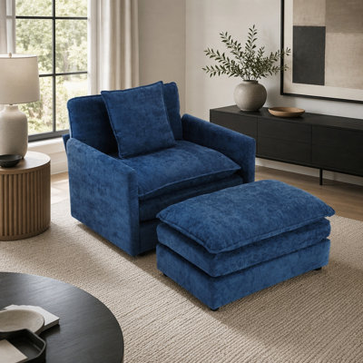 Accent Chair with Ottoman and Chenille Upholstery