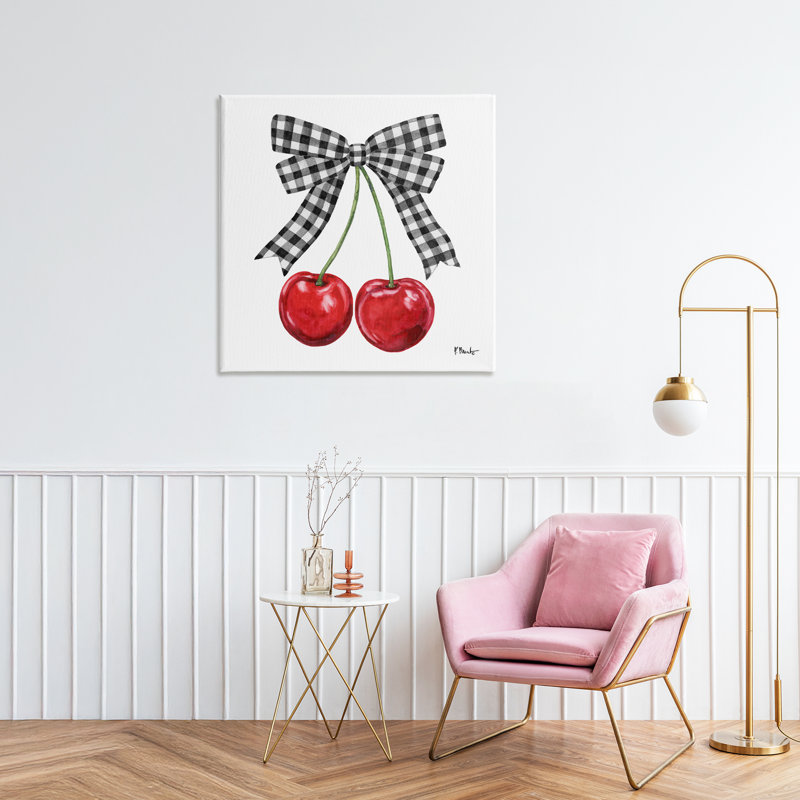 Lucky Cherries & Plaid Bow Canvas, design par Paul Brent, H 30 po x l 30 po