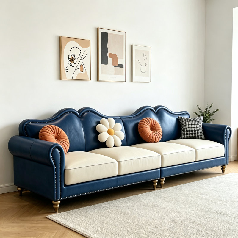 Canapé bleu clair de luxe de style américain, 110.24" W