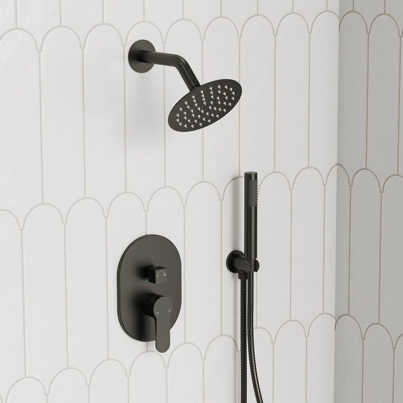  Système de douche à pression équilibrée, robinet de douche à pluie de 6 pouces avec valve brute, Noir mat