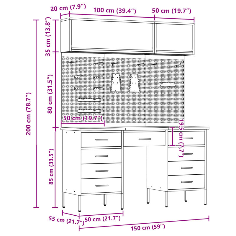 Set Of 6 Steel, Height-Adjustable, Black