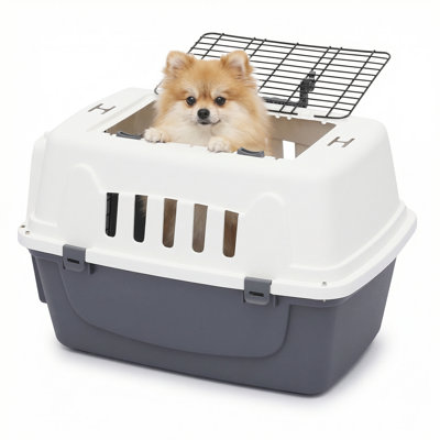 Plastic Pet Carrier, Portable Hard-Sided Dog Travel Kennel Pet Crate Transport Box with 2 Door Entry