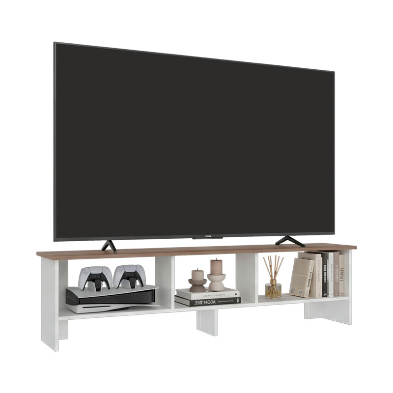 Meuble télé pour téléviseur 60 po Blacksburg, Blanc / chêne naturel