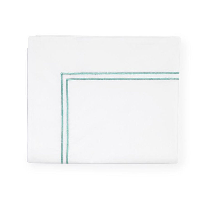 Grande Hotel Percale Flat Sheet, King Flat Sheet, White/Aqua