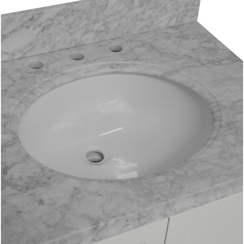 Hampton 30'' Single Bathroom Vanity with Top, White, Carrara Marble