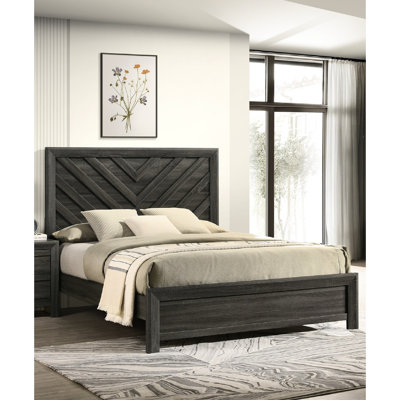 Cadre de lit contemporain à motif géométrique avec motif gris rustique et finition, chambre à coucher