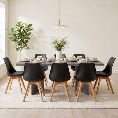 Ferrer Rectangle Fixed Dining Table Set For 4, Modern Wood Grain Dining Room Set With Upholstered Dining Chairs