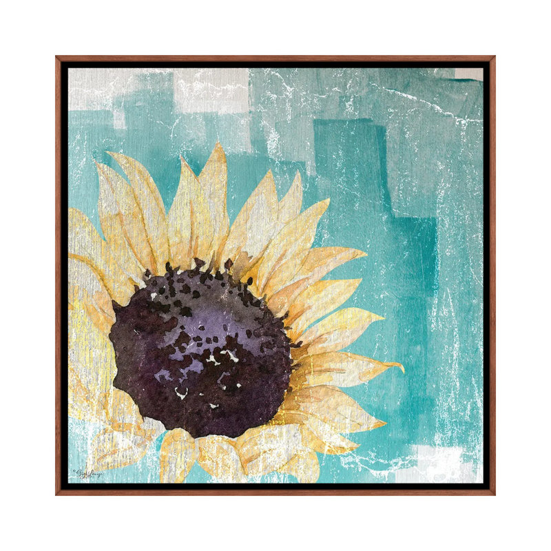 Sunflower Teal 1 Piece Single Picture Frame and Floater Frame Painting on Canvas