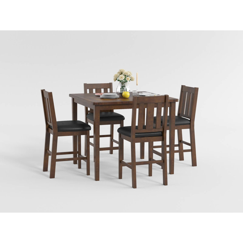 Chet Transitional Counter Height Dining Set with Espresso Finish & Black Upholstered Chairs – Seats 4