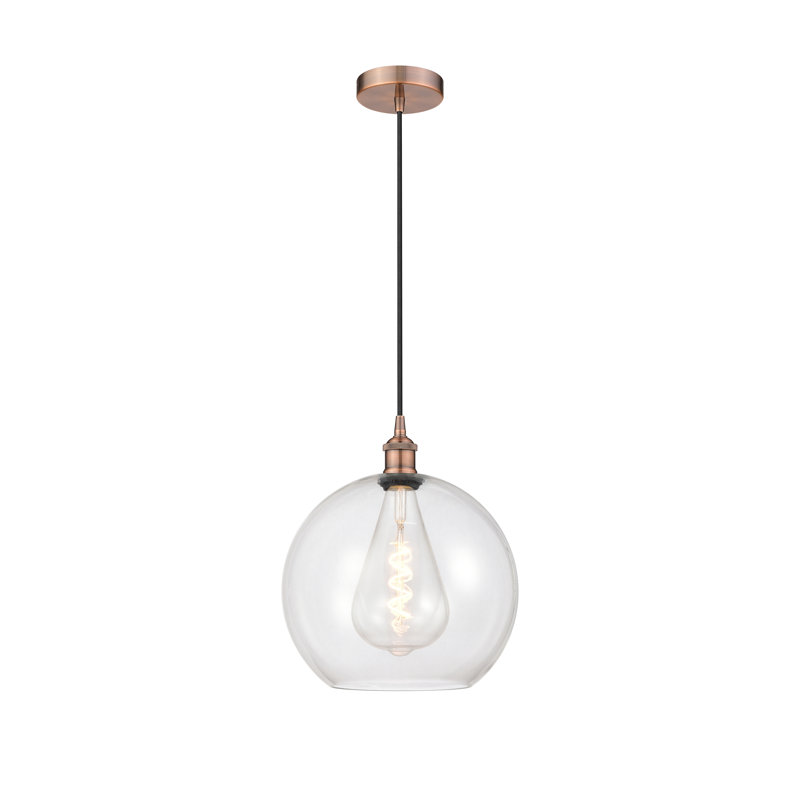 Luminaire suspendu simple à 1 lumière Ralph, Transparent, Cuivre antique, H 13,63 po x l 11,75 po x 11,75 po