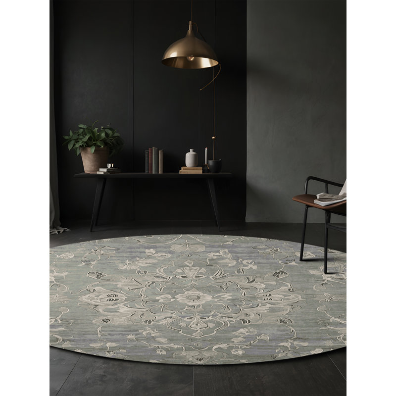 Machine Washable Gray Area Rug, Round 6'