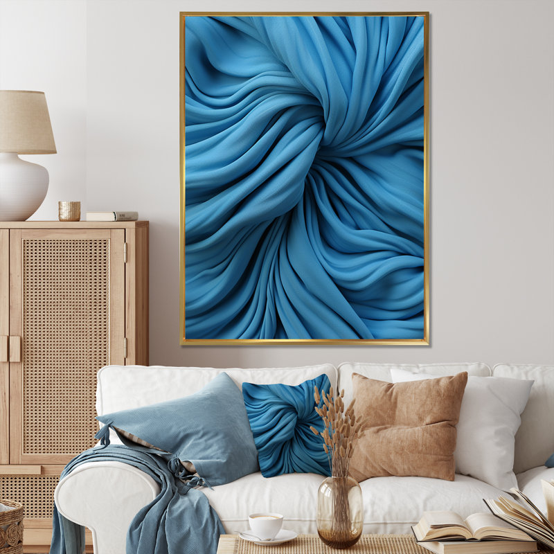 Silk Abstract Fractal Blue - Art mural abstrait, Cadre flottant doré, H 40 po x l 30 po x P 1,5 po