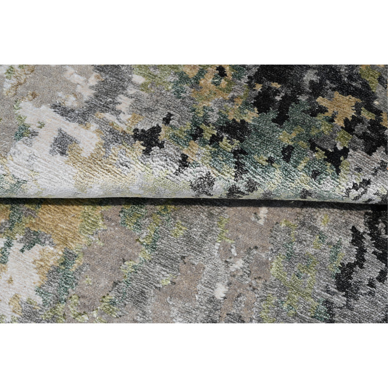 Hand Knotted Area Rug in Black/Gold/Gray/Green, Runner 2'6" x 12'
