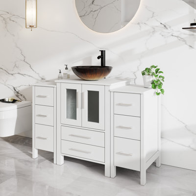 48" Freestanding Single Bathroom Vanity Combo with Vessel Sink, Faucet and Pop Up Drain
